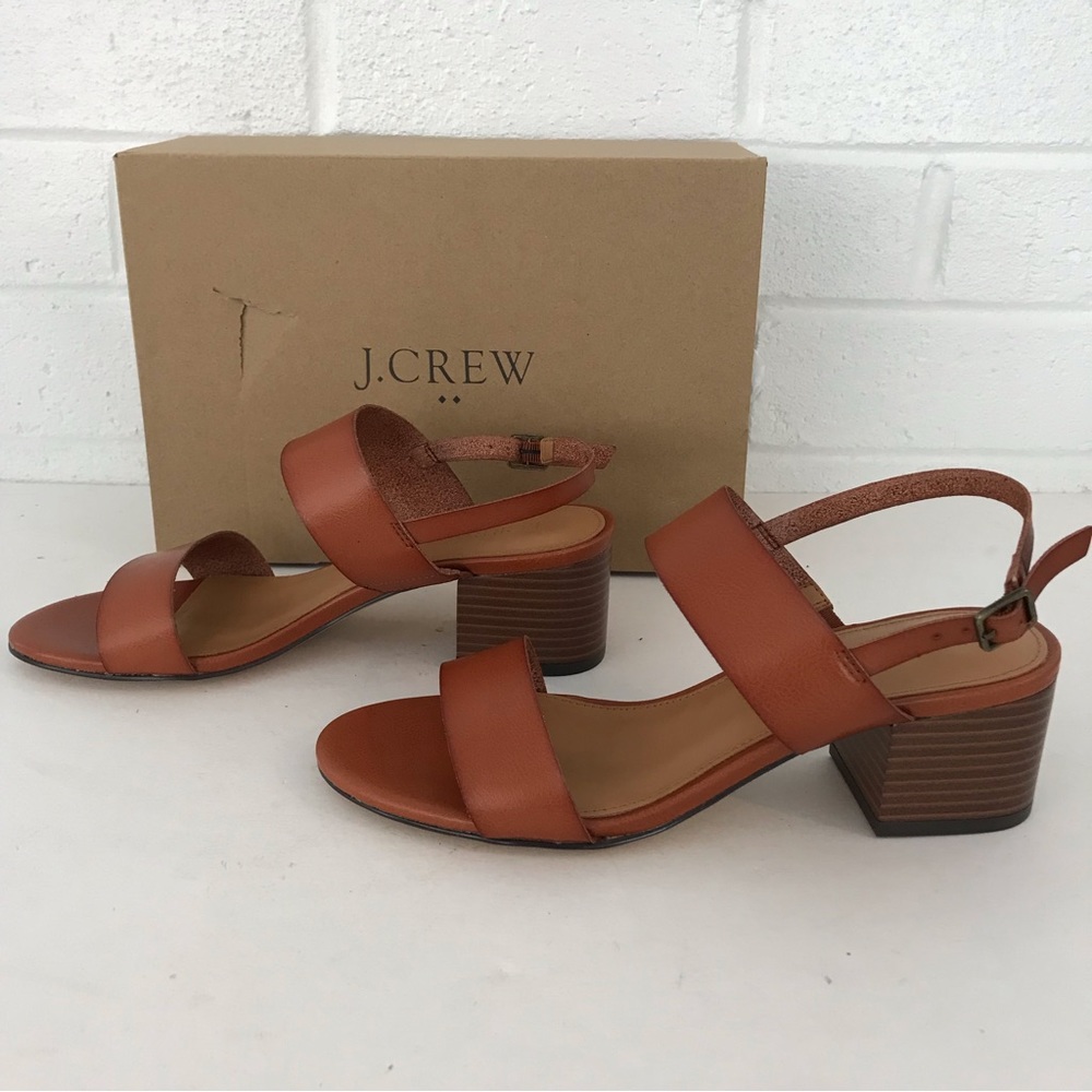 J. Crew Women’s Brown Tan Brown Low Block 2” Heel Sandals Shoes Size 8m